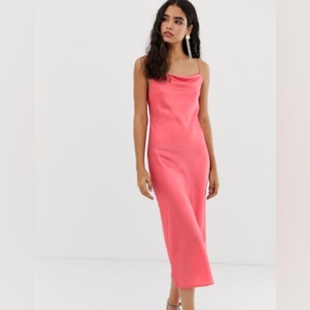 VTG Aspeed,Gorgeous Pink Slip Dress, Rhinestone Clasps,Asymmetrical Hem, Size L